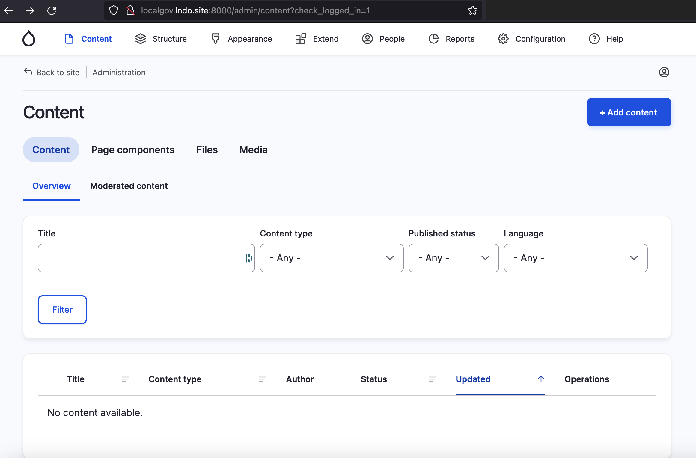  LocalGov Drupal: Demo site admin area 